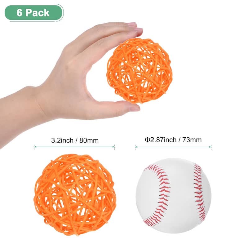 6-Pack Wicker Rattan Balls for Christmas/Weddings/DIY - Orange - 3.2 Inch