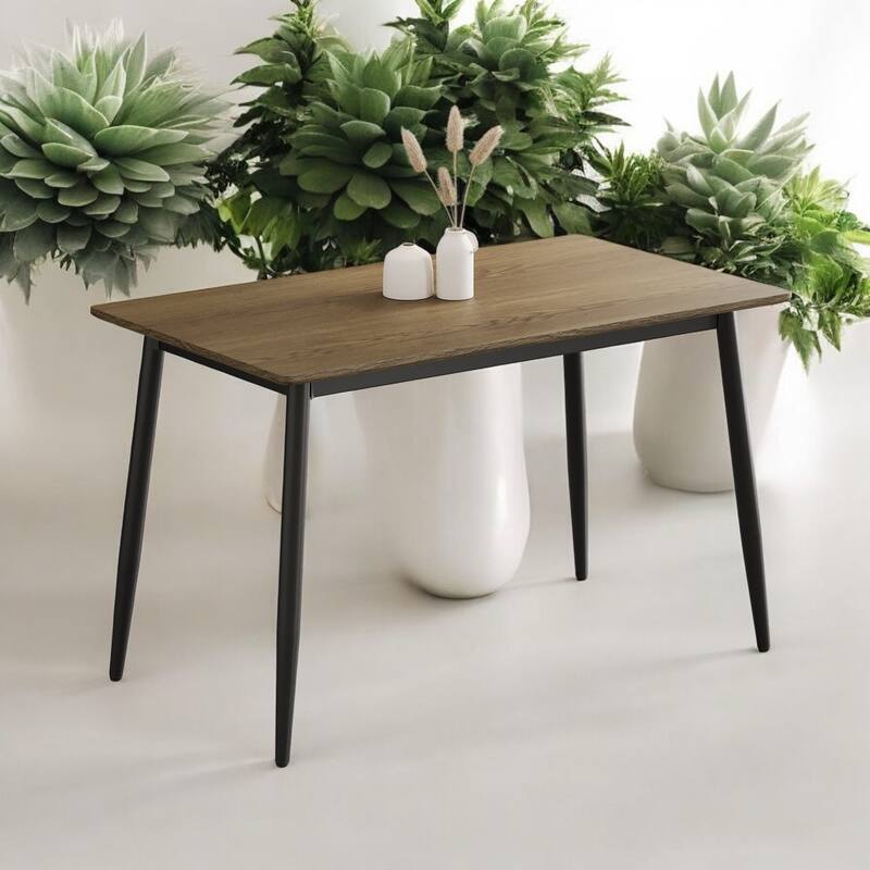 Modern 5-Piece Dining Set, Minimalist Wood Grain Table with Metal Legs, 4 Velvet Chairs, Easy to Assemble for Dining Room