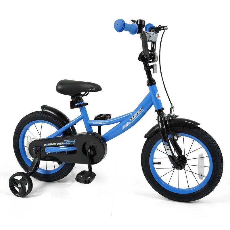 Costway 14" Kids Bike with Removable Training Wheels Adjustable Seat & - See Details - 14"-Navy