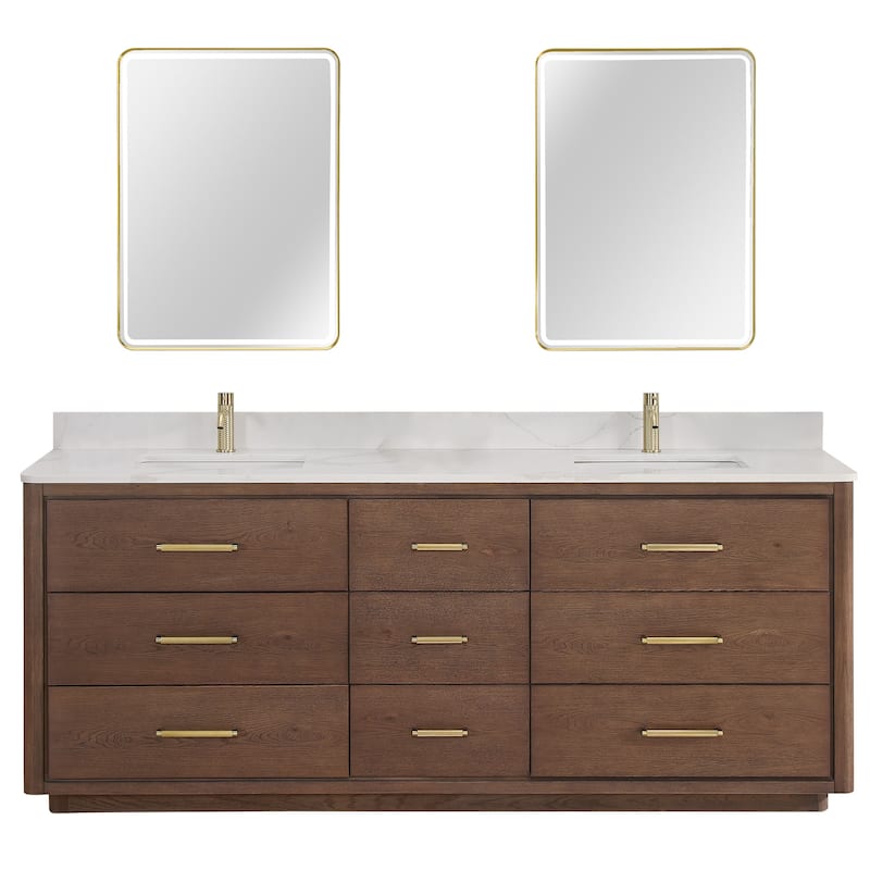 Miseno MV-706584 Porto 84" Free Standing Double Basin Vanity Set with - Aged Dark Brown Oak / Fish Maw White