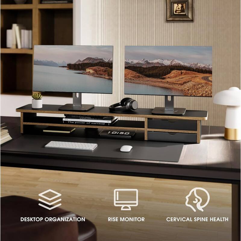 Fenge Dual Monitor Stand, 42.5inch Monitor Riser with Acrylic Drawer