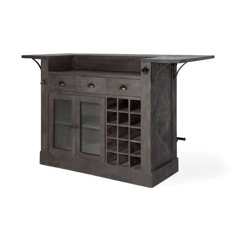 Cheers Dark Brown Solid Wood Wine Bottle Storage Kitchen Island - 67.8L x 29.0W x 42.5H