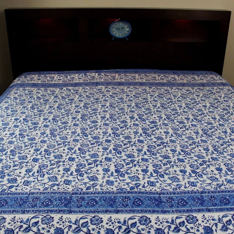 Cotton Block Print Affluent Floral Tablecloth Rectangle