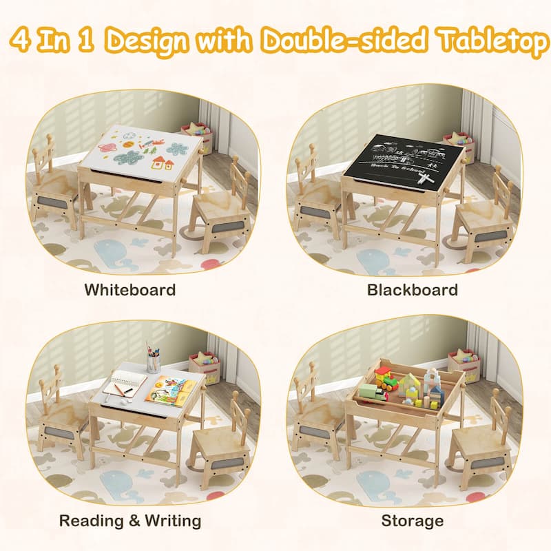 Costway Kids Table and Chairs Set 4 in 1 Children Activity Table with - See Details