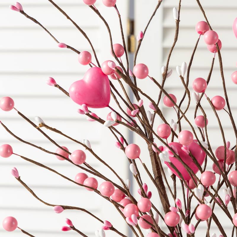 Glitzhome Set of 2 28"H Valentine's Day Berry & Heart Pick Artificial Branch