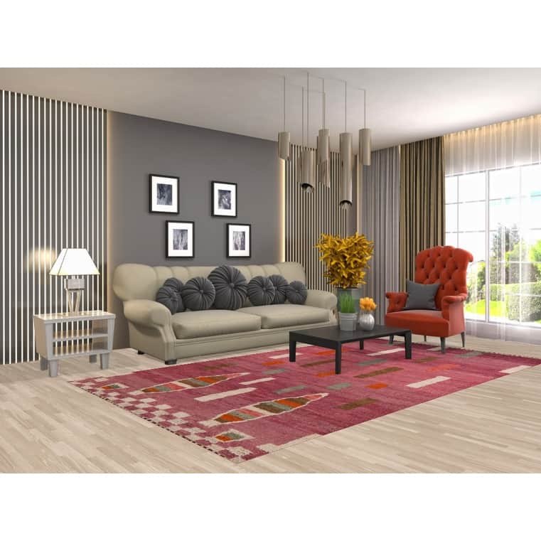 Plush Moroccan Style Area Rug Hand-Knotted Oriental Pink Wool Carpet - 5'8" x 10'1"