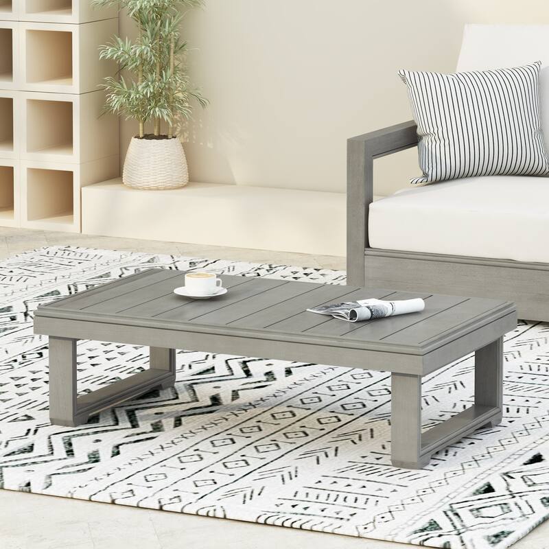 Roomfitters Outdoor Patio Coffee Table with Slatted Wood Design, Weather-Resistant Frame