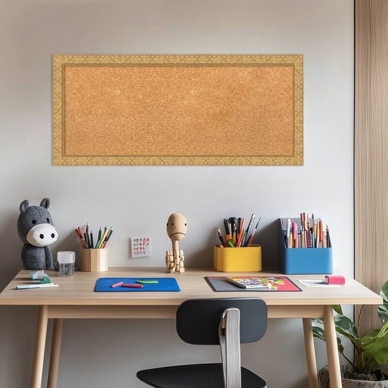 Lila Gold Wood Framed Cork Board - Bulletin Board, Organization Board, Pin Board