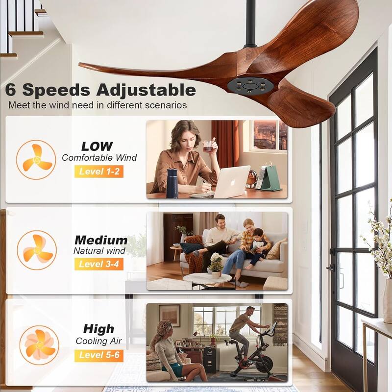 Small Wood Ceiling Fan without Light With Wall Switch and Remote Control