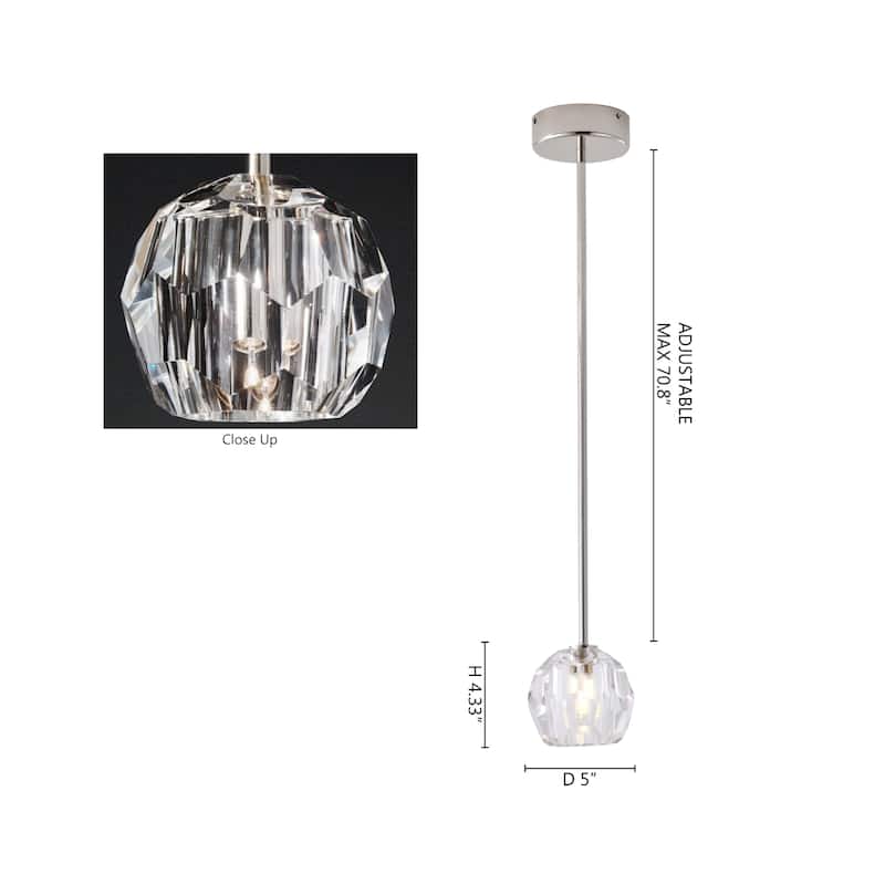Polished Nickel Metal Pendant Light With Crystal Shade