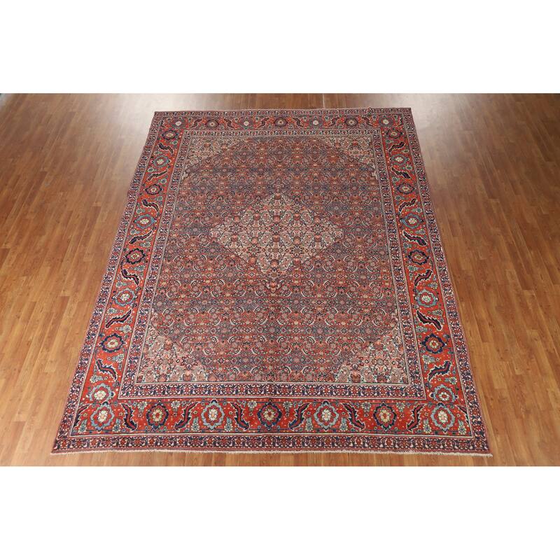 Hand Knotted Oriental 100% Wool Carpet Traditional Floral Oranges & Rust Senneh Area Rug - 11' 11'' X 9' 0''