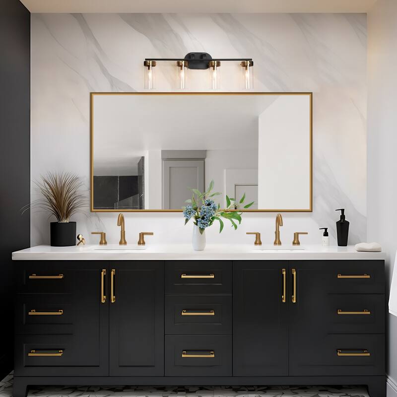 Modern Black Gold 1/2/3/4-Light Linear Bathroom Vanity Light Glass Wall Sconce