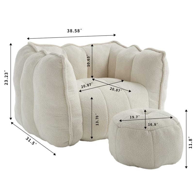 Soft Comfy Accent Chair with Ottoman,High Resilient Foam,Chenille Fabric