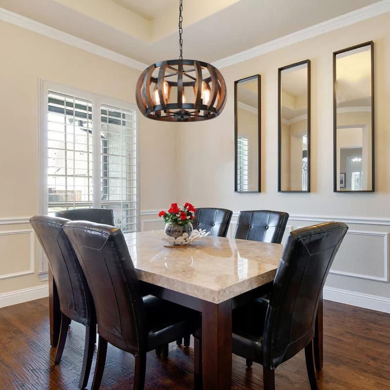 Anmytek 5-Light Modern Farmhouse Wood Chandeliers Drum Pendant Lights for Dining Room - 22" D x 11" H