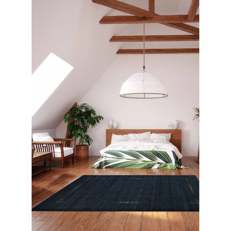 ECARPETGALLERY Hand Loomed Kashkuli Gabbeh Dark Navy Wool Rug - 4'11 x 7'10