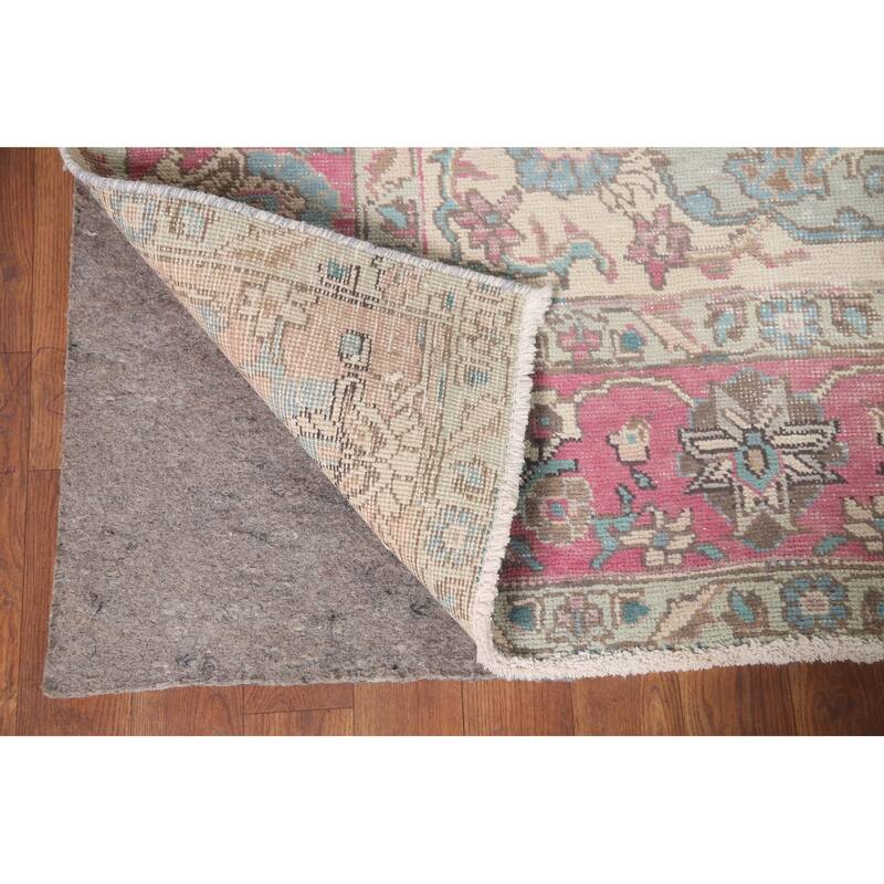 Brown Distressed Tabriz Persian Antique Rug Hand-knotted Wool Carpet - 6'2" x 9'8"