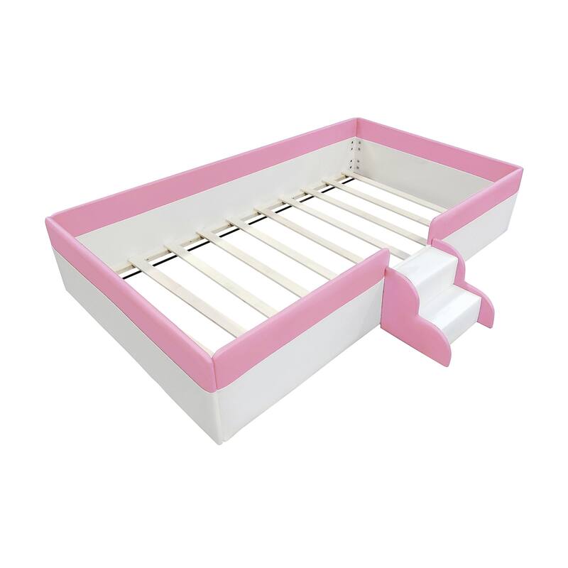 Upholstered Daybed with Enclosed Fence and Sturdy Stairs,for Relaxing and Playful Home Moments