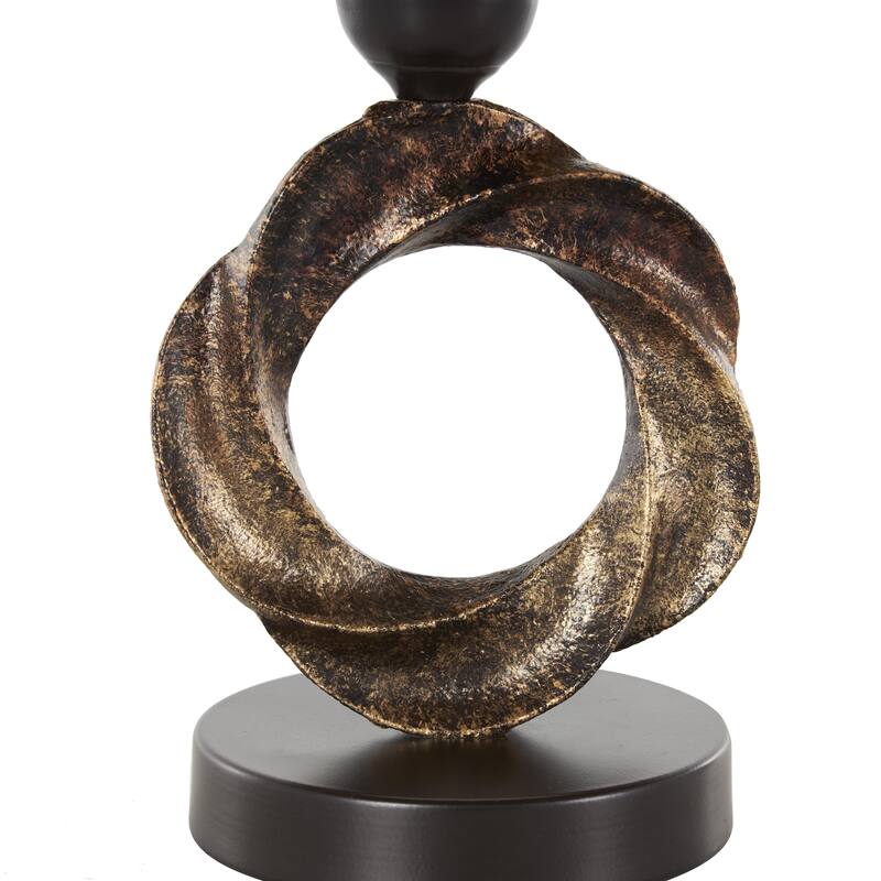 Brown Glass Wide Brushed Decorative Bowl with Textured Bronze and Black Ring Base