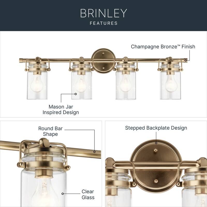 Kichler Lighting Brinley 32.5 in. 4-Light Champagne Bronze Vanity Light with Clear Glass Shade