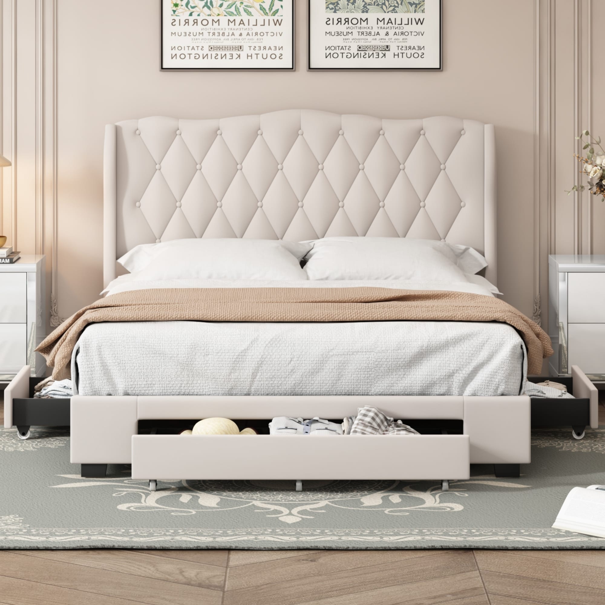 Cream tufted headboard queen deals