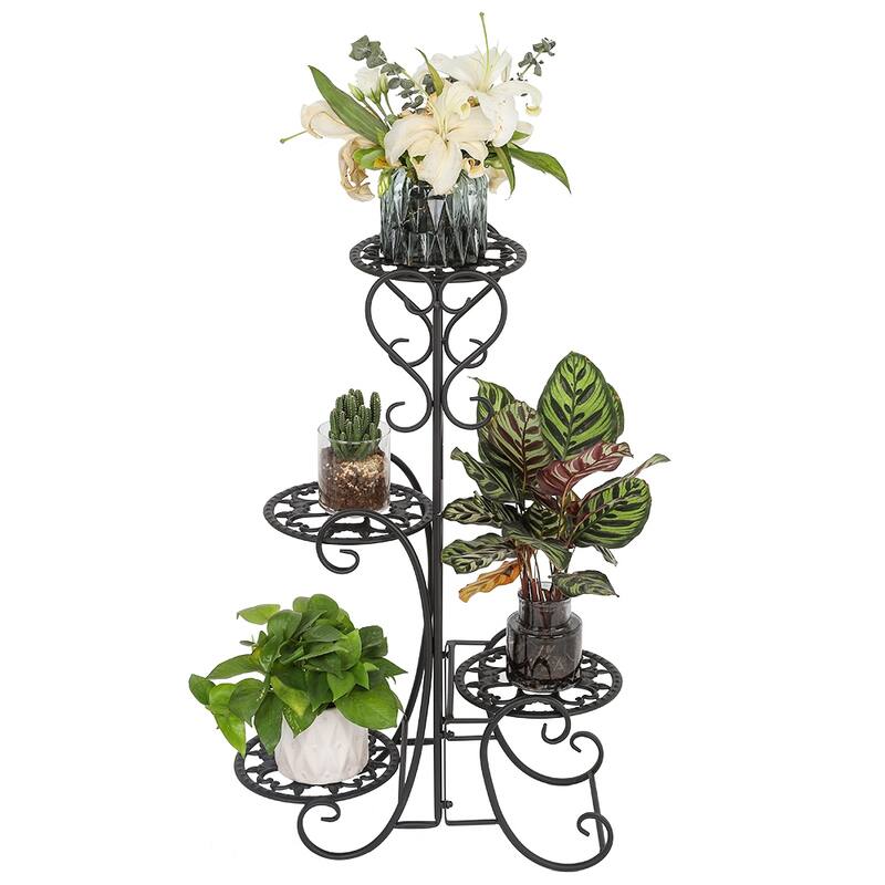 4 Pot Metal Shelves Plant Stand Decoration for Indoor Outdoor Garden