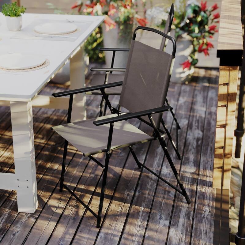 Set of 2 All-Weather Textilene Patio Sling Chairs with Armrests