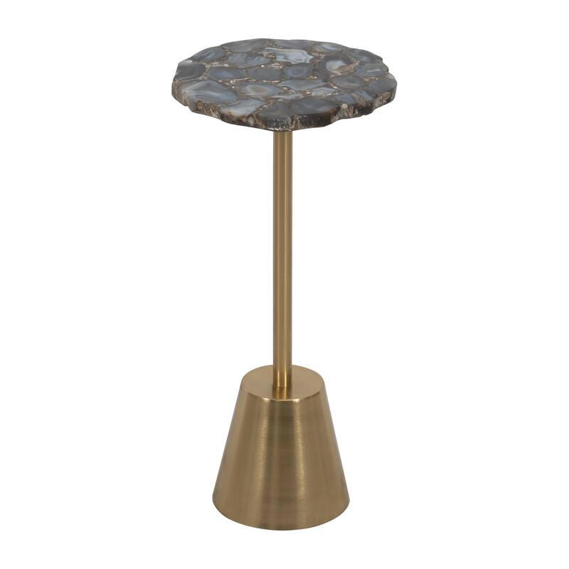 24" Gold Iron Base Rough Edge Agate Top Side Accent Table for Glamorous and Natural Living Room or Bedroom