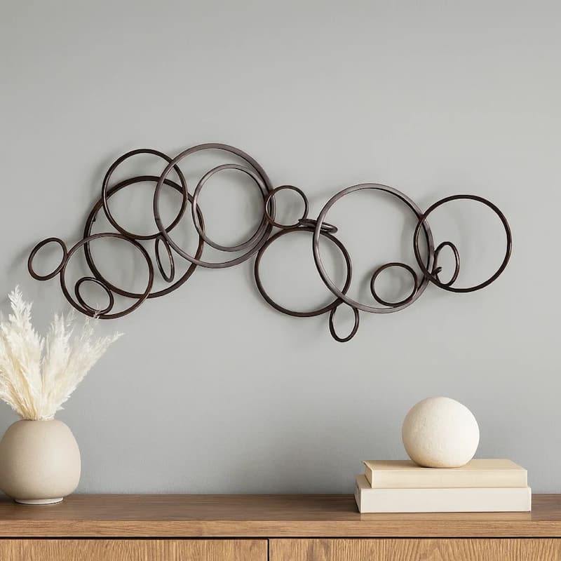 Industrial Style Metal Wall Decor with Multiple Circles, Bronze