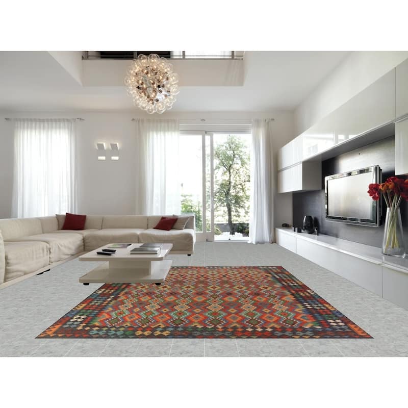 Kilim Area Rug Hand-Woven Living Room Wool Carpet - 10'0"x 13'1"