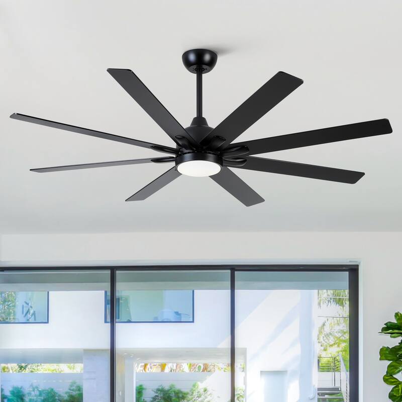 YUHAO 84 In. Indoor/Outdoor Modern Industrial Large Windmill Aluminum Blade Ceiling Fans With Lights, Quiet DC Motor and Remote