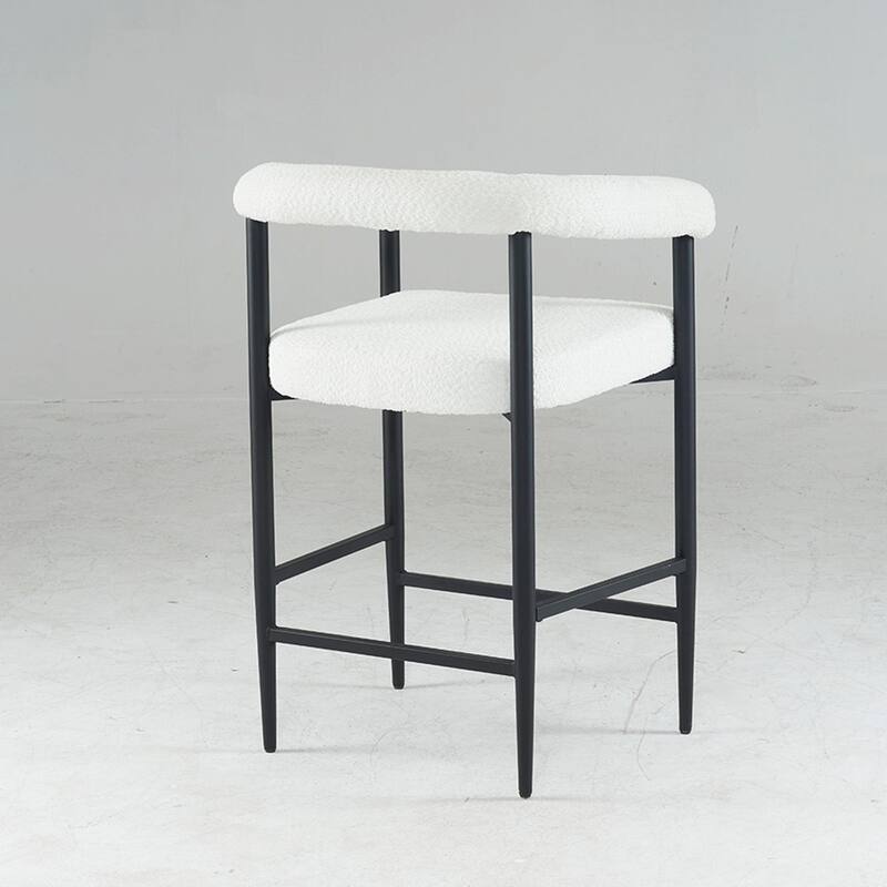 Modern Upholstered Bar Stools Set of 2, Boucle Fabric Counter Height Chairs