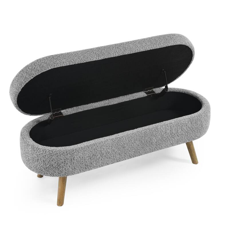 43.5 in. Oval Bedroom Bench Linen Fabric Upholstered Storage Ottoman Bench with Solid Wood Legs Entryway Bench