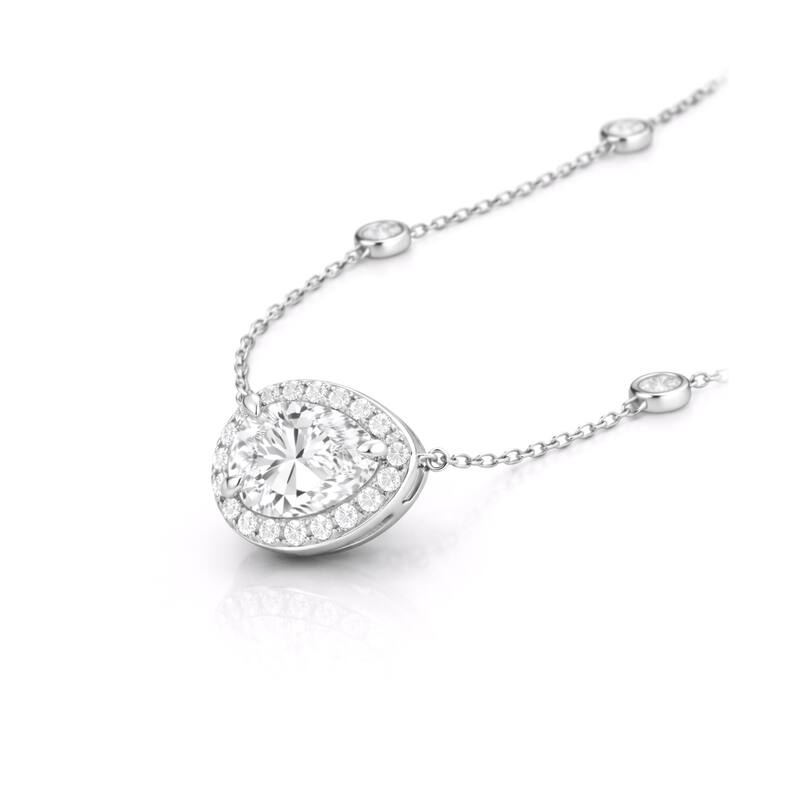 Auriya 14K Gold Lab Grown Pear-shaped Diamond Halo Pendant with Bezel Necklace 1.00 to 5.00 ct. tw. (F-G VS)