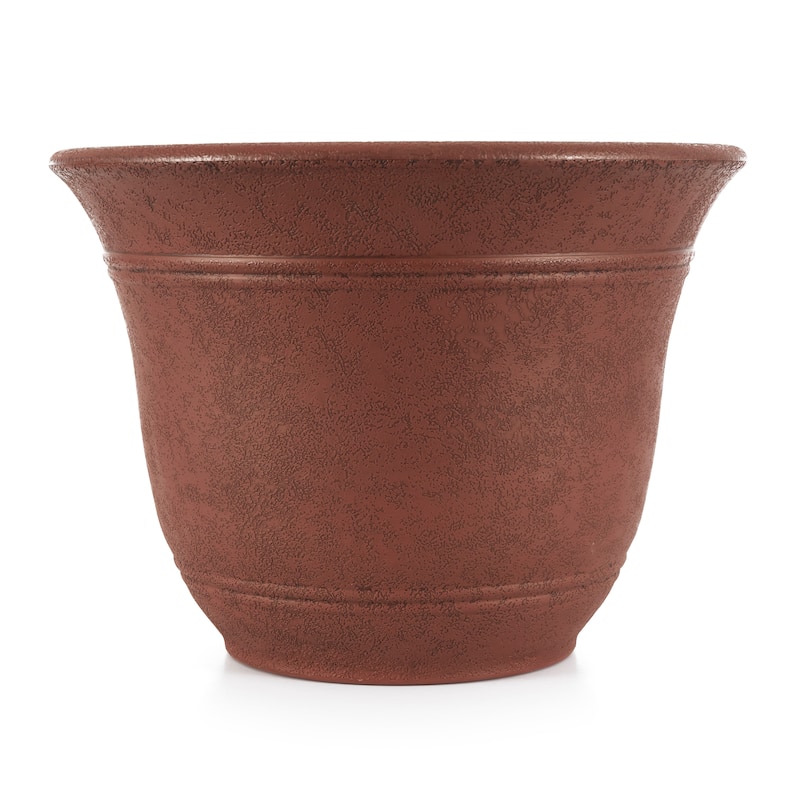 Listo SRA13001P05 13-Inch Round Outdoor Plastic Sierra Planter, Rustic Redstone - 13"