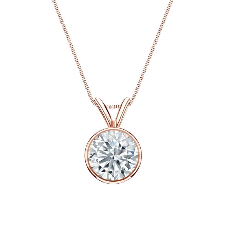 Auriya 14-karat Gold 1.50ctw Round Solitaire Lab Grown Diamond Necklace Bezel (H-I VS) - 1.5 - Rose