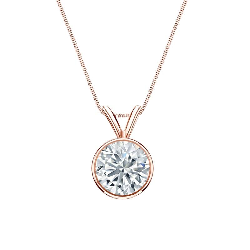 Auriya 14-karat Gold 1.75ctw Round Solitaire Lab Grown Diamond Necklace Bezel (F-G VS) - 1.75 - Rose