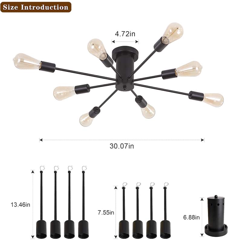 8-Light Modern Semi Flush Mount Lights for Kitchen Study Living Room