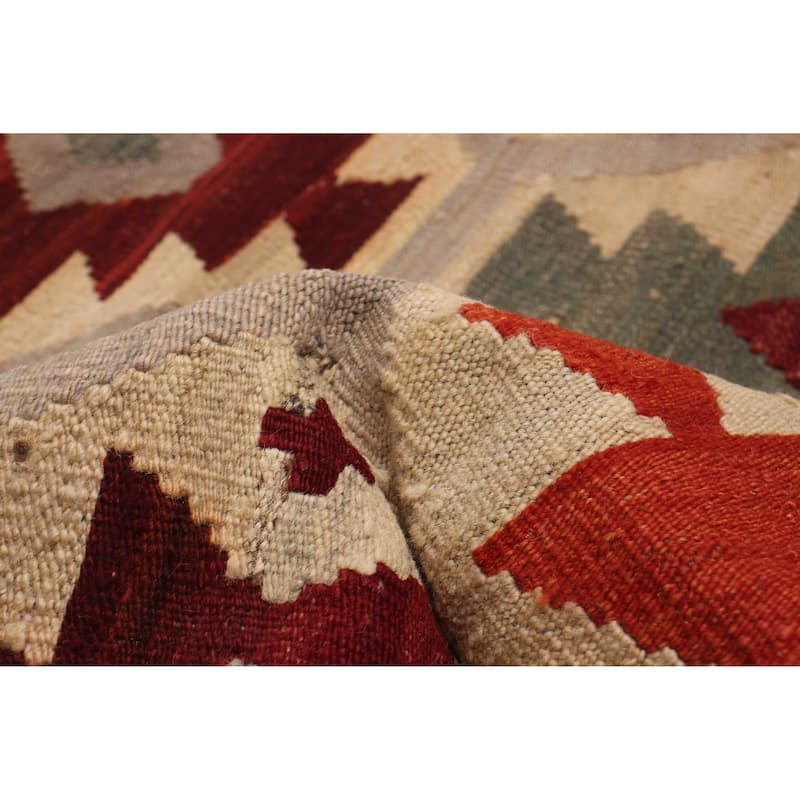 ECARPETGALLERY Flat-Weave Bold and Colorful Cream Wool Kilim - 5'11 x 8'0