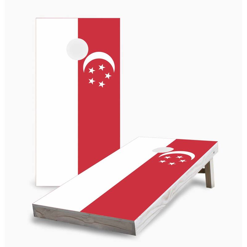 Singapore Flag Cornhole Game (Choose Wraps or Boards) - 2x4 Boards (24" x 48") - Include Hole Lights