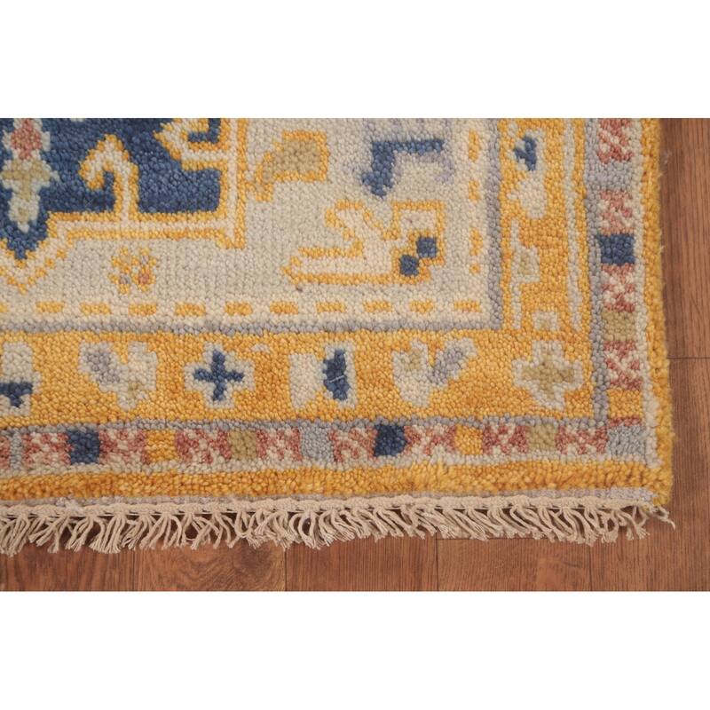 Geometric Kazak Runner Rug Hand-Knotted Beige Wool Carpet - 2'5"x 8'0"