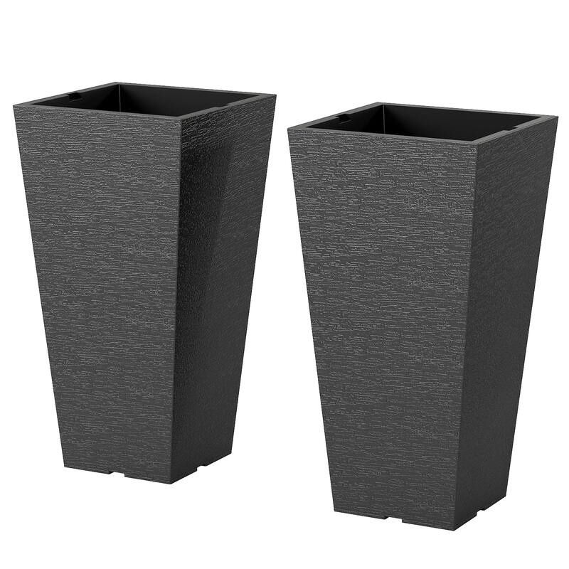 Outsunny 23 Inch Tall Planters for Outdoor Plants, Set of 2,Weather and UV Resistant Stackable Tapered Large Planters