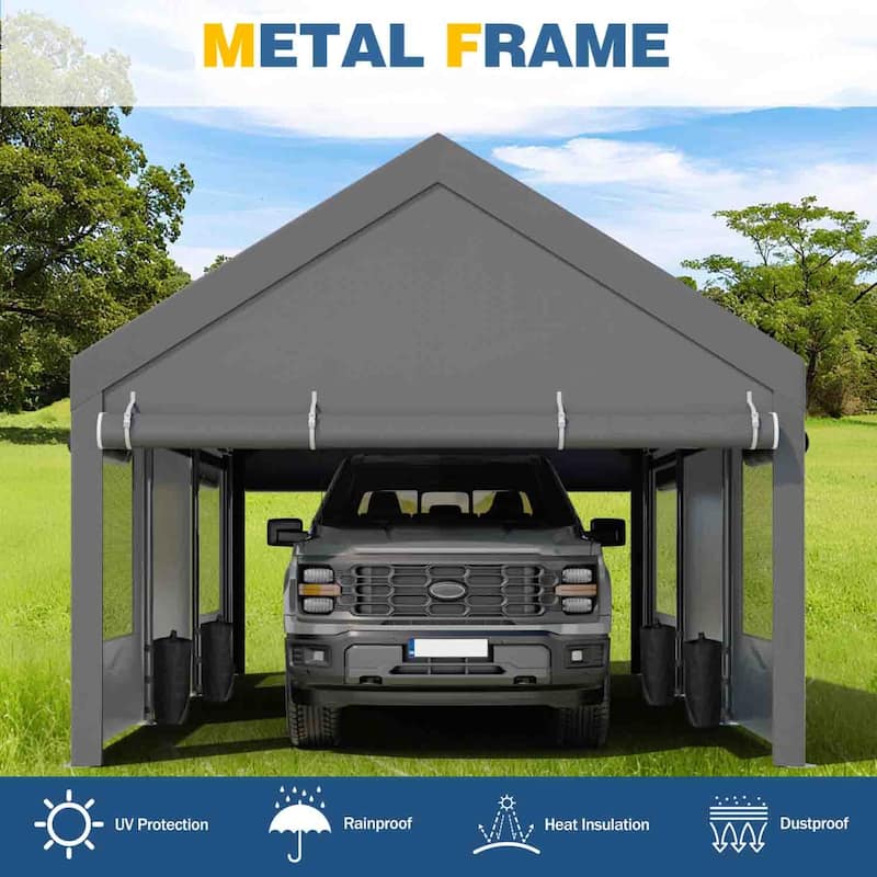 Futzca 12x20 ft Carport Canopy, Waterproof Outdoor Shelter with Sandbags