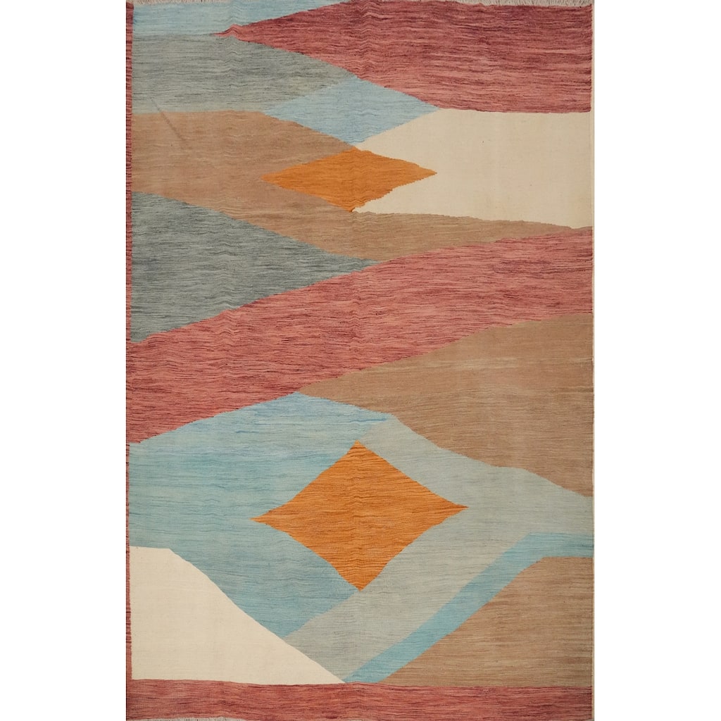 Hand Woven Oriental 100% Wool Carpet Southwestern Modern Multi-Colored Kilim Area Rug - 9' 7'' X 8' 0''