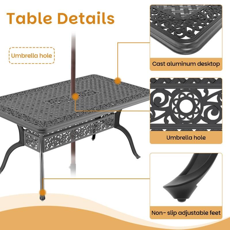 59.06 in. (L) x 35.43 in. (W) Black Rectangle Cast Aluminum Patio Dining Table