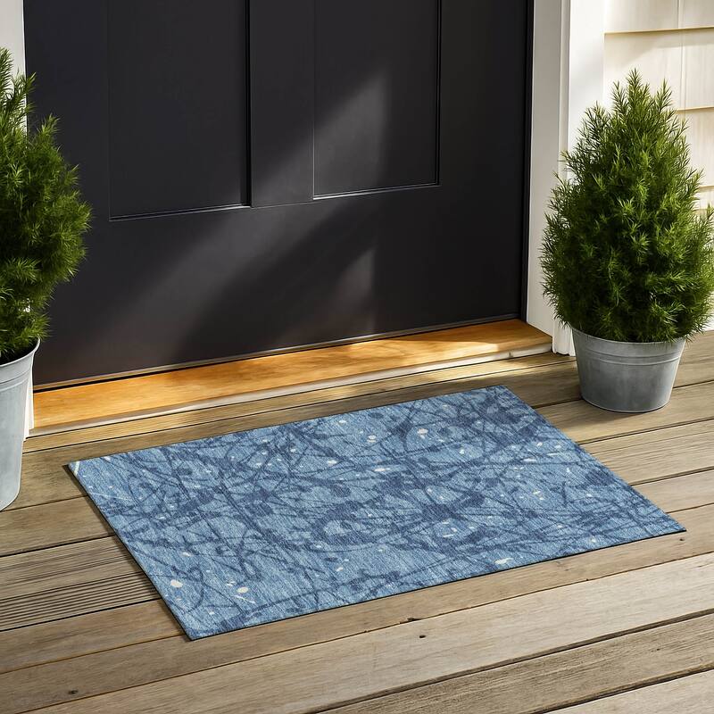 Machine Washable Indoor/ Outdoor Modern Campo Chantille Rug - Denim - 1'8" x 2'6"