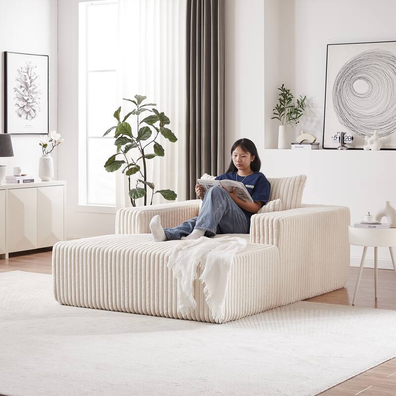 Plush Corduroy Fabric Modular Cloud Sofa with Backrest Pillow for Livingroom 75-Inch Fluffy Sleeper Sofa Bed - Beige