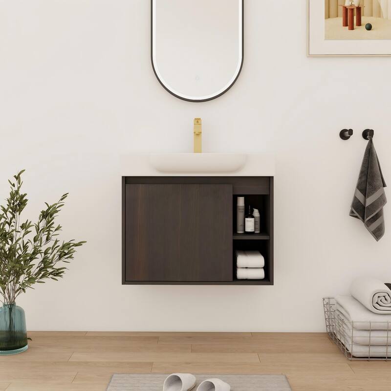 Bathroom Vanity With Sink In 24/28 Inch, Floating Bathroom Vanity With Soft Close Door - 27.2''W×14.8''D×22.8''H - Black