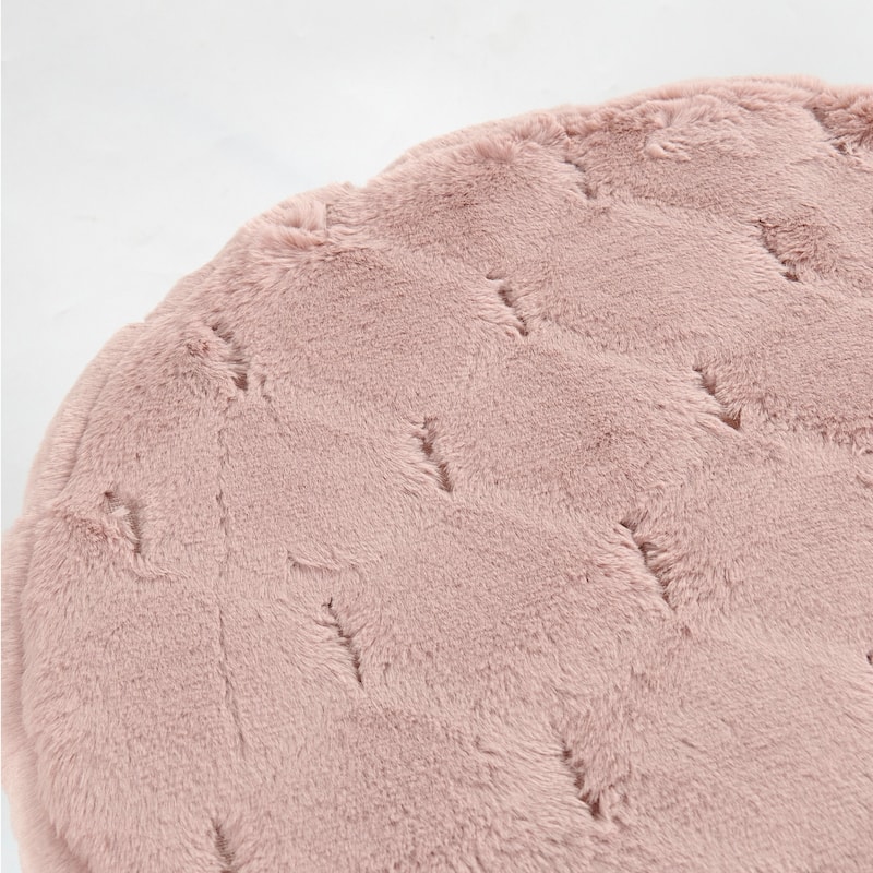 Jacquard Solid Fauxfur Round Ottoman