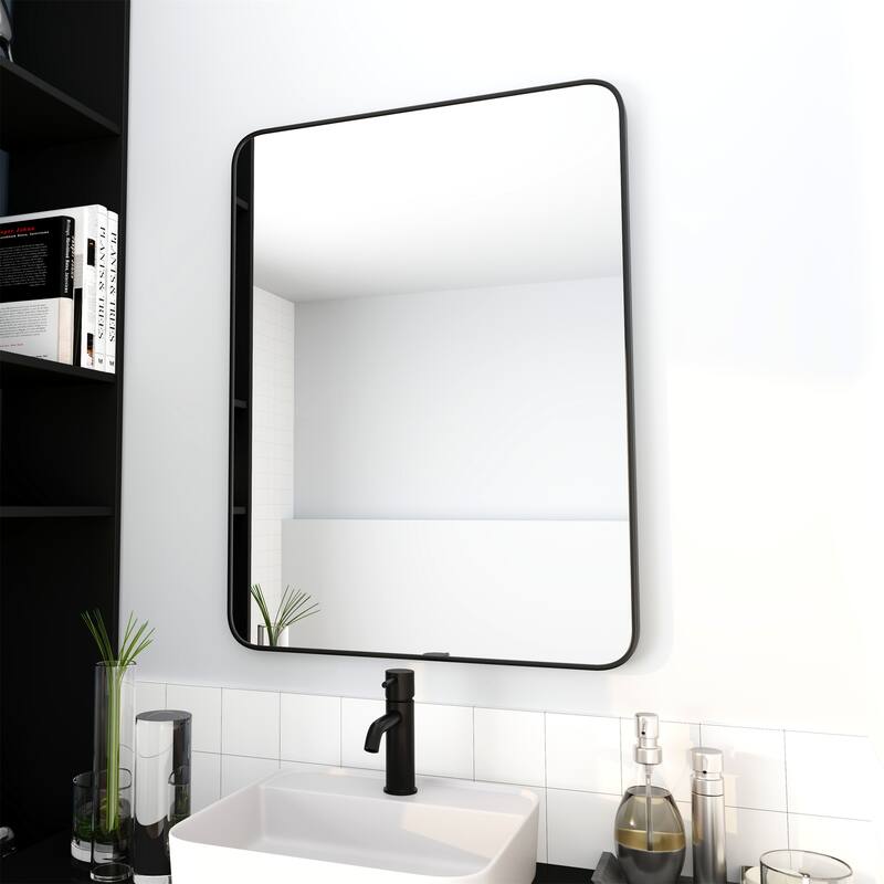 24 x 32 Inch Black Aluminum Frame Bathroom Mirror