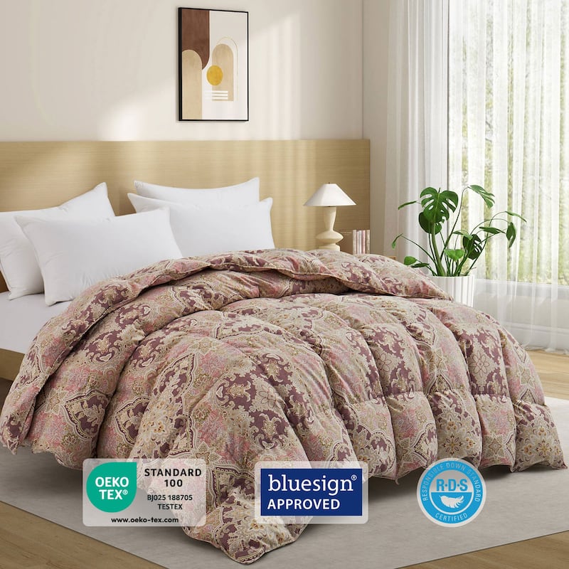 All Season Paisley Floral Printed Vintage White Goose Feather Down Comforter